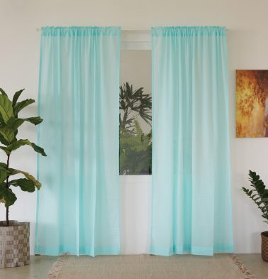 Customizable Sheer Curtain, Slub Cotton – Plume Blue