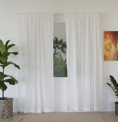 Customizable Sheer Curtain, Slub Cotton – Powder White