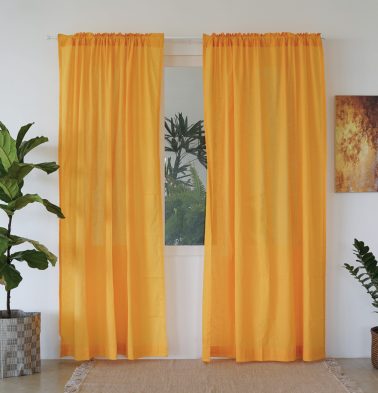 Customizable Sheer Curtain, Slub Cotton – Sunflower Yellow