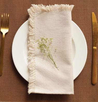 Solid Cotton Table Napkins With Fringes Cream Set of 6