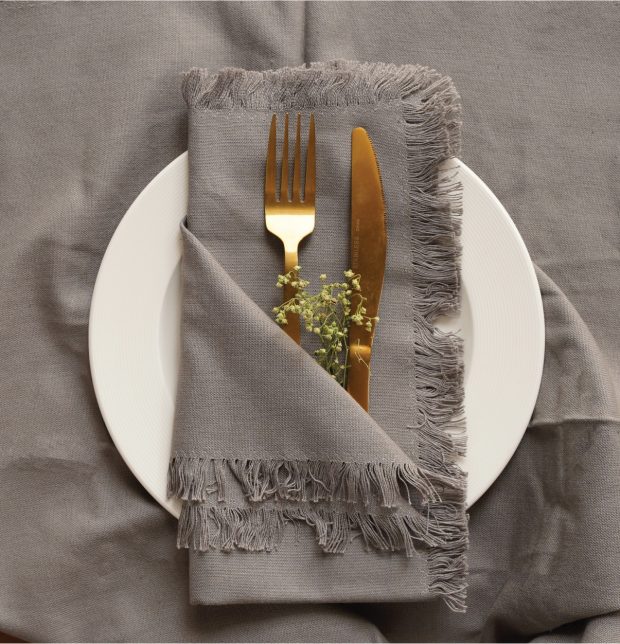 Solid Cotton Table Napkins With Fringes Cool Grey Set of 6