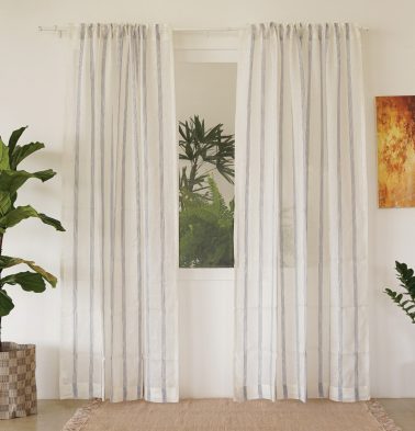 Customizable Linen Sheer Curtain – Stripe – White/Blue