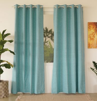 Customizable Curtain, Textura Cotton – Teal Blue