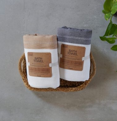 Honeycomb Tan & Charcoal Cotton Bath Towel | Combo of 2