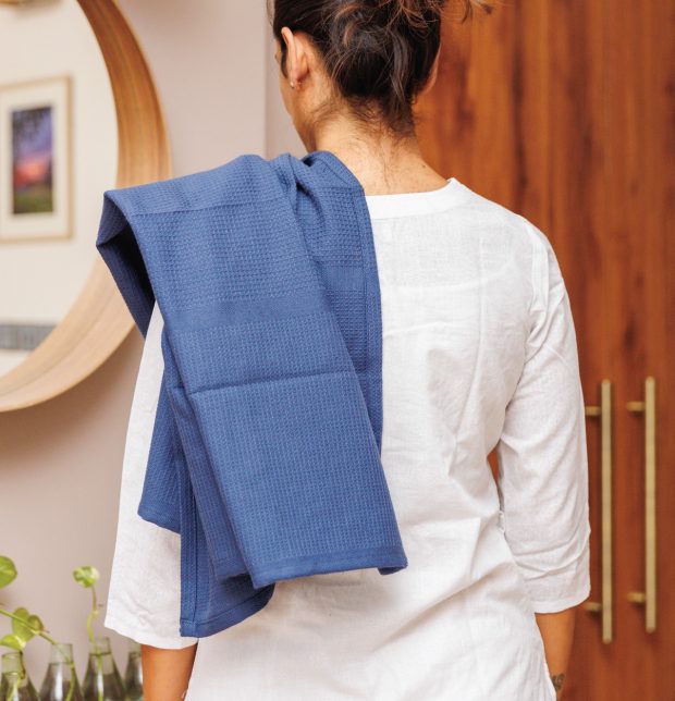 Honeycomb Cotton Bath towels Indigo