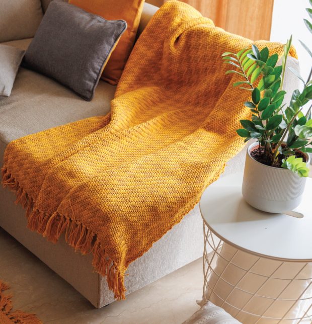 Houndstooth Handwoven Cotton Throw Yellow