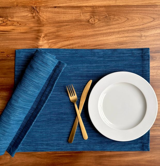 Handwoven Textura Cotton Table Mats Moroccon Blue- Set of 6