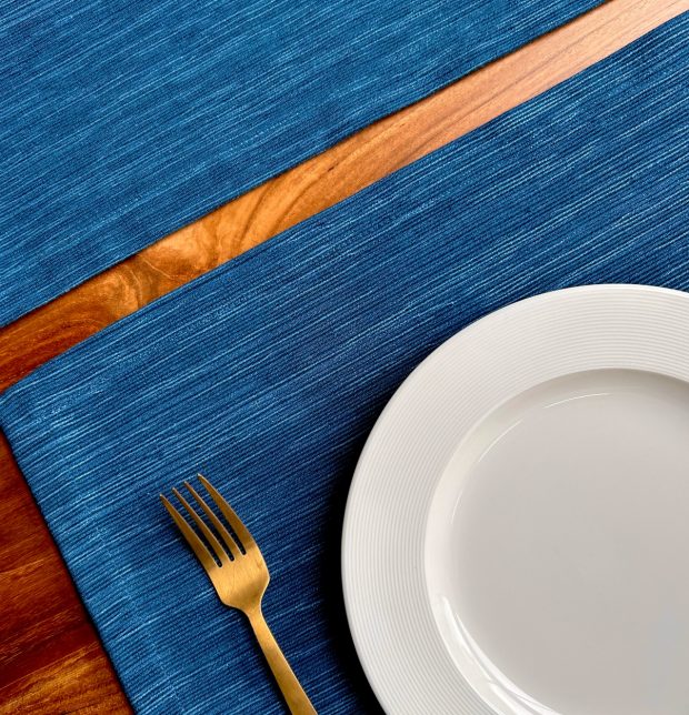 Handwoven Textura Cotton Table Mats Moroccon Blue- Set of 6