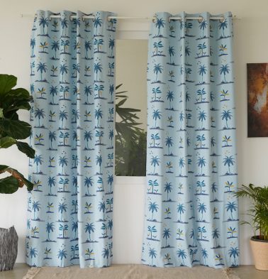 Customizable Curtain, Cotton – Nirvaanya Coconut Tree- Baby Blue