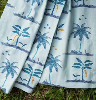 Nirvaanya Cotton Fabric – Coconut tree – Baby Blue