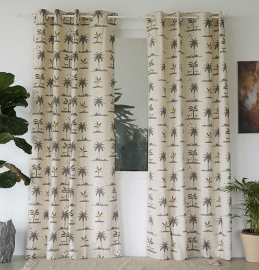 Customizable Curtain, Cotton – Nirvaanya Coconut Tree- Birch Beige