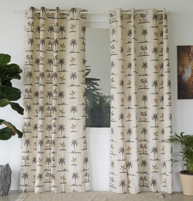 Nirvaanya Cotton Fabric - Coconut tree - Birch Beige