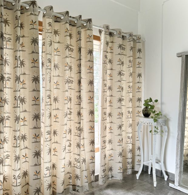 Nirvaanya Cotton Curtain - Coconut tree - Birch Beige