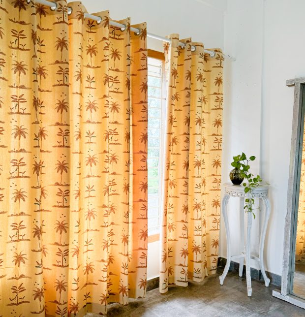 Nirvaanya Cotton Curtain - Coconut tree - Golden Fleece