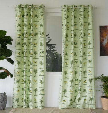 Customizable Curtain, Cotton – Nirvaanya Coconut Tree- Seaform Green