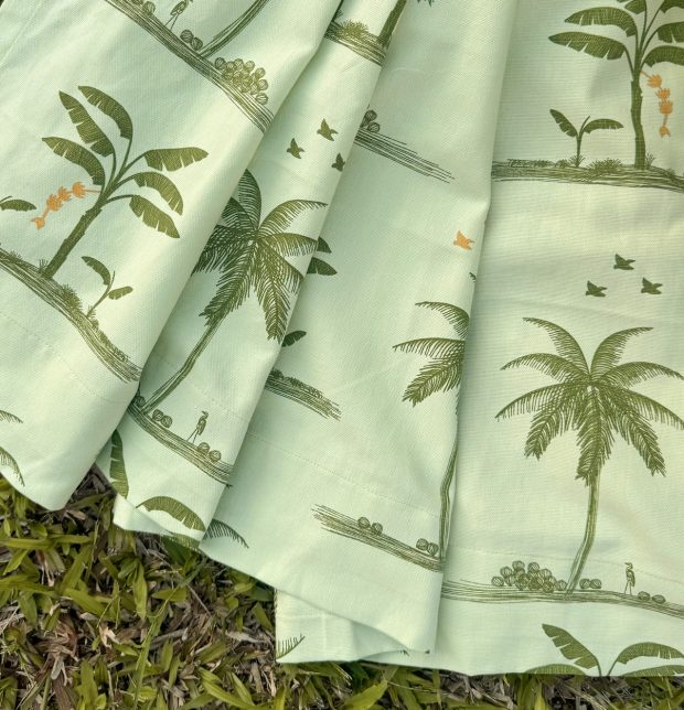 Nirvaanya Cotton Curtain - Coconut tree - Seaform Green