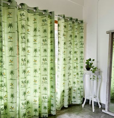 Nirvaanya Cotton Curtain – Coconut tree – Seaform Green