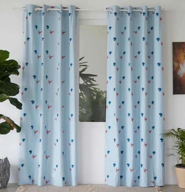 Nirvaanya Cotton Curtain - Sparrow - Baby Blue