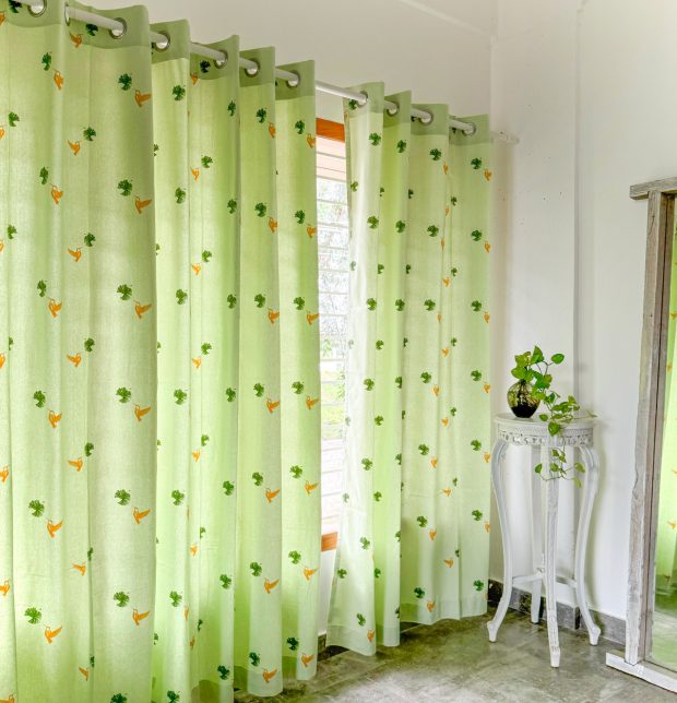 Nirvaanya Cotton Curtain - Sparrow - Seaform Green