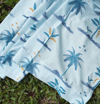 Nirvaanya Slub Sheer Cotton Fabric – Coconut tree – Baby Blue