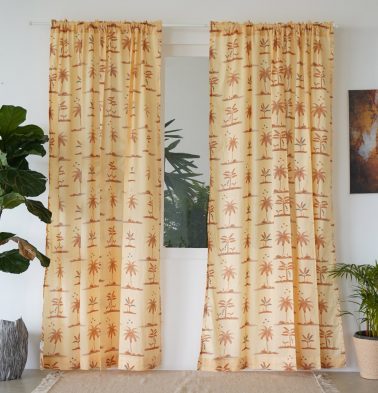 Customizable Slub Sheer Curtain, Cotton – Nirvaanya Coconut Tree- Golden Fleece