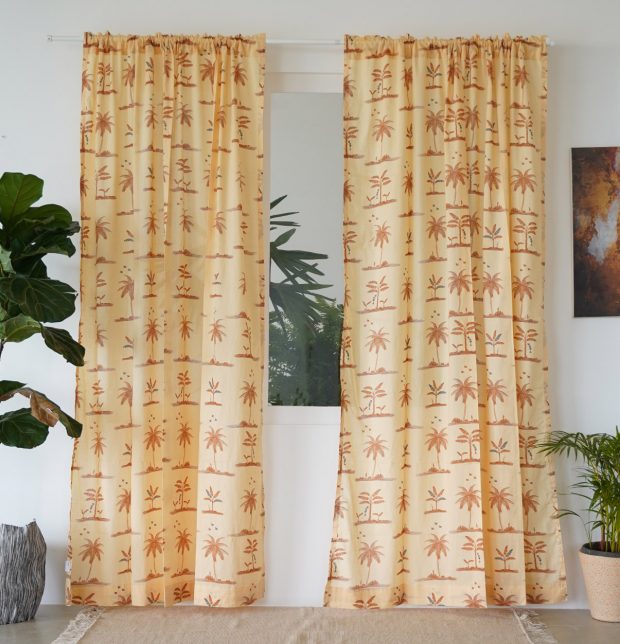 Nirvaanya Slub Sheer Cotton Fabric - Coconut tree -Golden Fleece