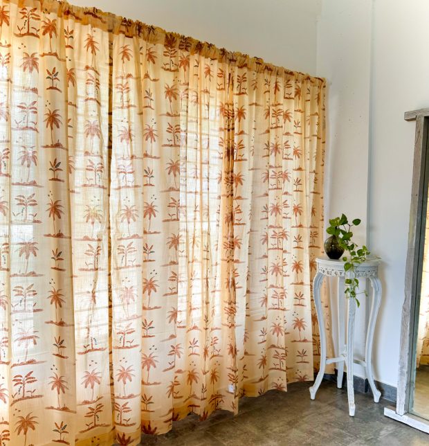 Nirvaanya Slub Sheer Cotton Curtain - Coconut tree -Golden Fleece