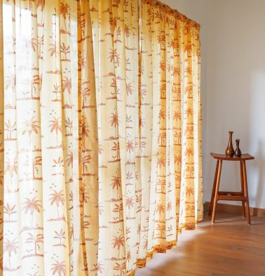 Nirvaanya Slub Sheer Cotton Curtain – Coconut tree -Golden Fleece