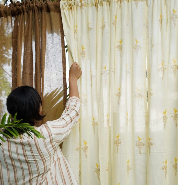 Customizable Slub Sheer Curtain, Cotton - Nirvaanya Konna- Almond