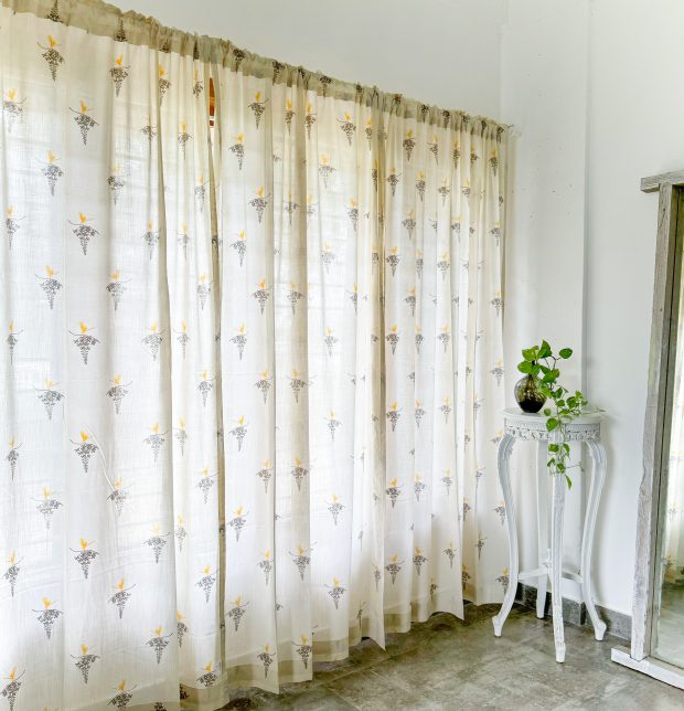 Nirvaanya Slub Sheer Cotton Curtain - Konna - Birch Beige