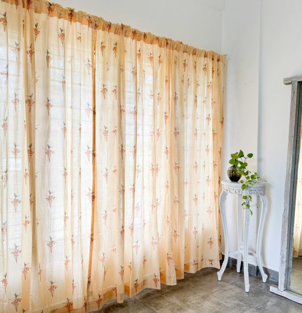 Customizable Slub Sheer Curtain, Cotton - Nirvaanya Konna- Golden Fleece