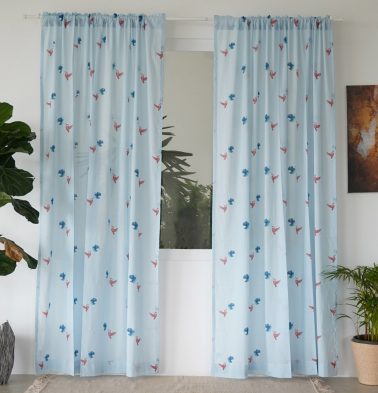 Customizable Slub Sheer Curtain, Cotton – Nirvaanya Sparrow – Baby Blue