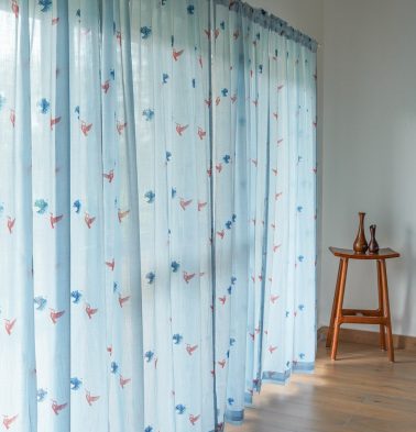 Nirvaanya Slub Sheer Cotton Curtain – Sparrow -Baby Blue