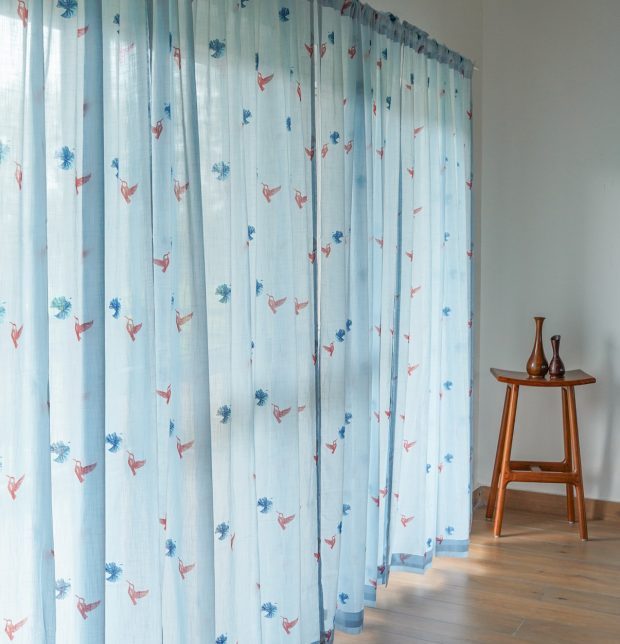 Nirvaanya Slub Sheer Cotton Fabric - Sparrow -Baby Blue