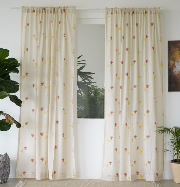 Nirvaanya Slub Sheer Cotton Curtain - Sparrow -Birch Beige