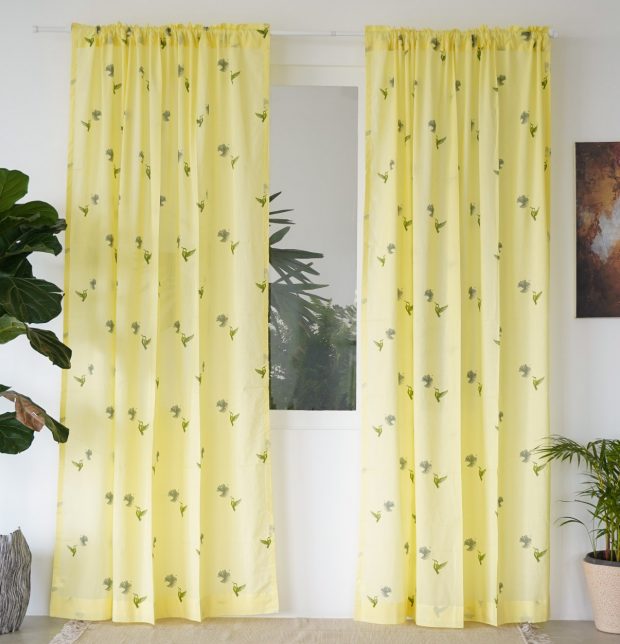 Customizable Slub Sheer Curtain, Cotton - Nirvaanya Sparrow - Popcorn Yellow