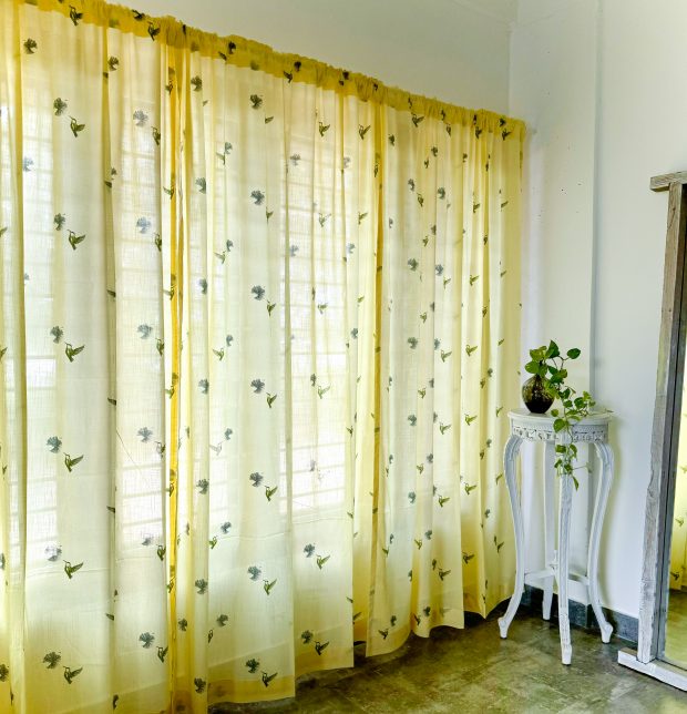 Customizable Slub Sheer Curtain, Cotton - Nirvaanya Sparrow - Popcorn Yellow