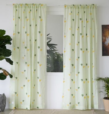 Customizable Slub Sheer Curtain, Cotton – Nirvaanya Sparrow – Seaform Green