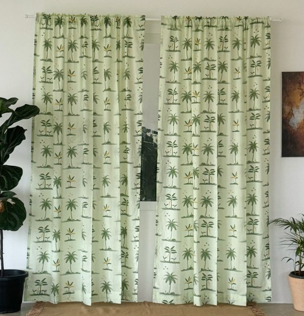 Nirvaanya Slub Sheer Cotton Fabric - Coconut tree - Seaform Green