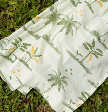 Nirvaanya Slub Sheer Cotton Fabric – Coconut tree – Seaform Green