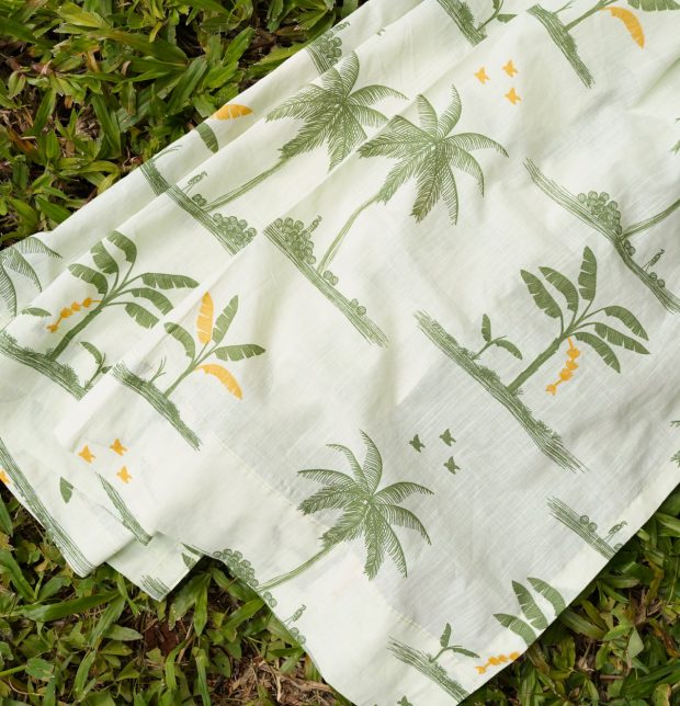 Nirvaanya Slub Sheer Cotton Fabric - Coconut tree - Seaform Green