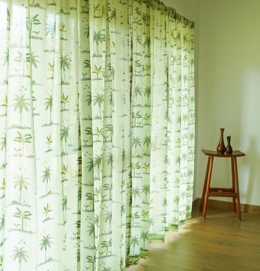 Nirvaanya Slub Sheer Cotton Curtain – Coconut tree – Seaform Green