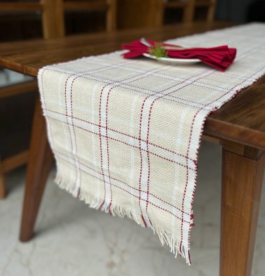 Broad Checks Cotton Table Runner Beige