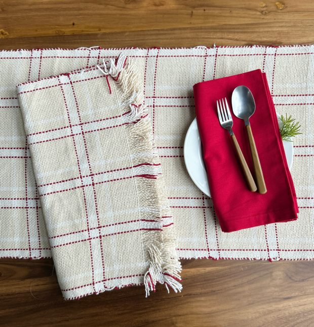 Broad Checks Cotton Table Runner Beige