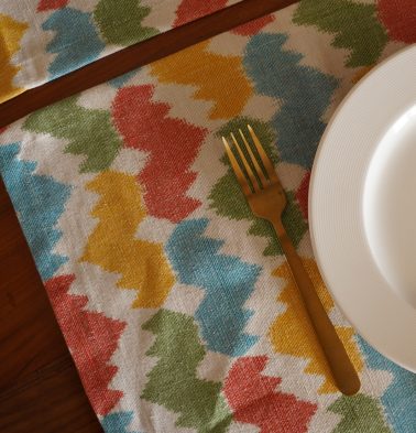 Ikat Vibrant Crown Handwoven Cotton Tablemats  – Set of 6