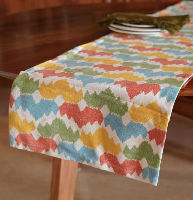 Ikat Vibrant Crown Handwoven Cotton Table Runner