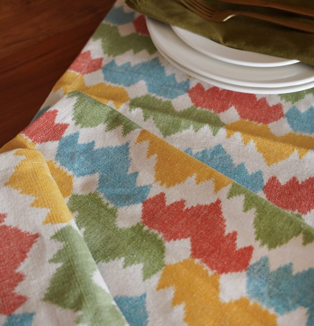 Ikat Vibrant Crown Handwoven Cotton Table Runner