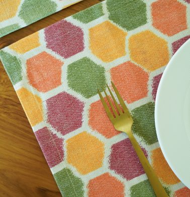 Ikat Vibrant Hexagon Handwoven Cotton Tablemats  – Set of 6