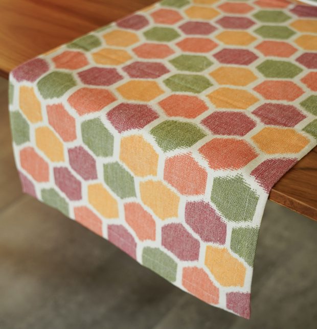 Ikat Vibrant Hexagon Handwoven Cotton Table Runner