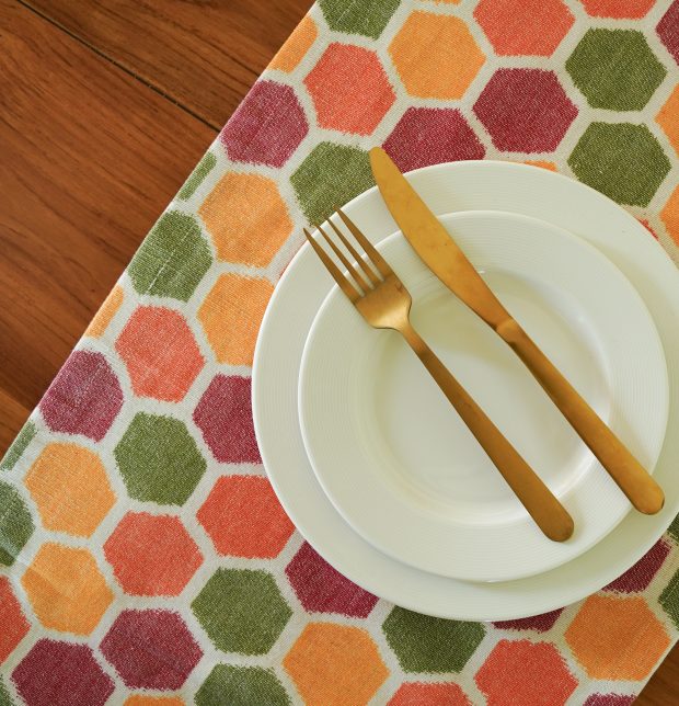 Ikat Vibrant Hexagon Handwoven Cotton Table Runner